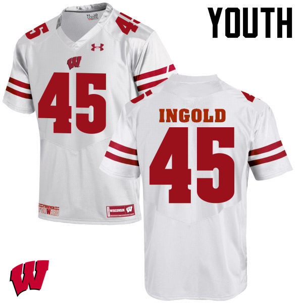 Wisconsin Badgers Youth #45 Alec Ingold NCAA Under Armour Authentic White College Stitched Football Jersey VT40I33DZ